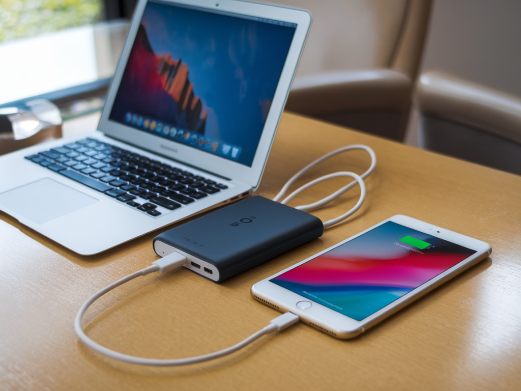 Which pocket power bank and USB-c cable combo charges a macbook air fast while keeping phone and tablet batteries healthy on long trips?